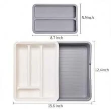 Kitchen Drawer Organizer - Expandable Silverware Organizer/Utensil Holder And Cutlery Tray With Drawer Dividers For Makeup, Stationeryand Kitchen Utensils - Gray White - View 6