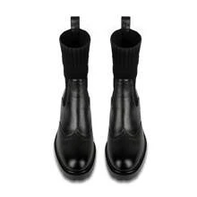 ISNOM  Ankle Boots For Women Chelsea Boots Sock Boots For Women Slip On Elastic Oxford Boots Elastic Lug Sole Boots With Low Chunky Heel - 黑色 - 查看 5