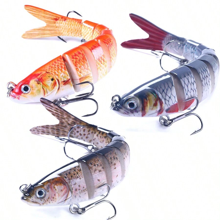Hengjia 3pcs/Set Sinking Multi-Jointed Minnow Lure 13.7cm 27g Slow Sinking Bionic Fish Swim Lure With Bass Triple Hook, Carp Fishing Tackle, Hard Bait