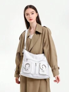 大容量柔軟皮革女包,學生包,肩背包,可當作背包、斜挎包、手提包使用 - 白色 - 查看 7