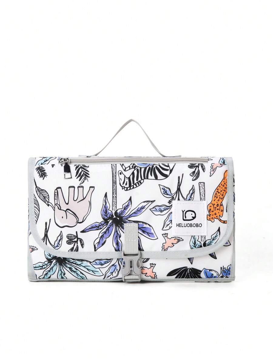 新到貨可摺疊的媽媽寶寶尿布袋,大容量牛津布印花儲物手提袋,可掛在嬰兒車上,含衛生紙置物袋 - 藍色 - 查看 1