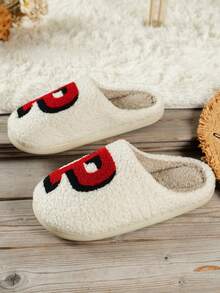 Của phụ nữ Mùa thu Mùa Đông Plush ấm áp Dép đi trong nhà Với Thêu Chữ , Gót phẳng , Giải trí Và Thoải mái Phòng ngủ Vật dụng trong nhà Giày dép - Đỏ - Xem 3