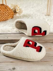 Của phụ nữ Mùa thu Mùa Đông Plush ấm áp Dép đi trong nhà Với Thêu Chữ , Gót phẳng , Giải trí Và Thoải mái Phòng ngủ Vật dụng trong nhà Giày dép - Đỏ - Xem 4