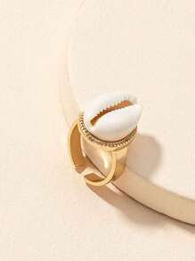 1 件時尚創意輕奢合金貝殼裝飾戒指適合女性日常佩戴、戶外活動、攝影和生日禮物 - 金色 - 查看 3