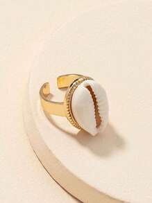 1 件時尚創意輕奢合金貝殼裝飾戒指適合女性日常佩戴、戶外活動、攝影和生日禮物 - 金色 - 查看 2