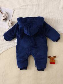 嬰幼兒男童秋冬季加厚連帽連身衣，保暖 - 藍色 - 查看 2