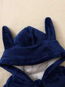 嬰幼兒男童秋冬季加厚連帽連身衣，保暖 - 藍色 - 查看 3