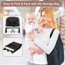 Hook On High Chair with Removable Dining Tray,Folding Portable Clip on Table High Chair,Baby Chair with Storage Bag for Indoor/Outdoor (Black) - Black - View 5