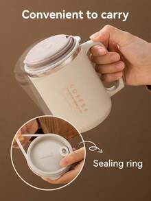 1入組480ml 304不銹鋼咖啡杯,配備匙匙匙管,防漏奶咖啡杯,適用於家庭和辦公室 - 米色 - 查看 7