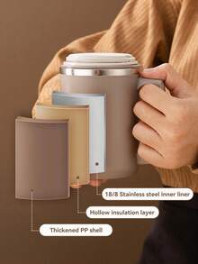 1入組480ml 304不銹鋼咖啡杯,配備匙匙匙管,防漏奶咖啡杯,適用於家庭和辦公室 - 米色 - 查看 5