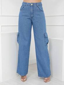 Women Jeans - 中等水洗藍 - 查看 1