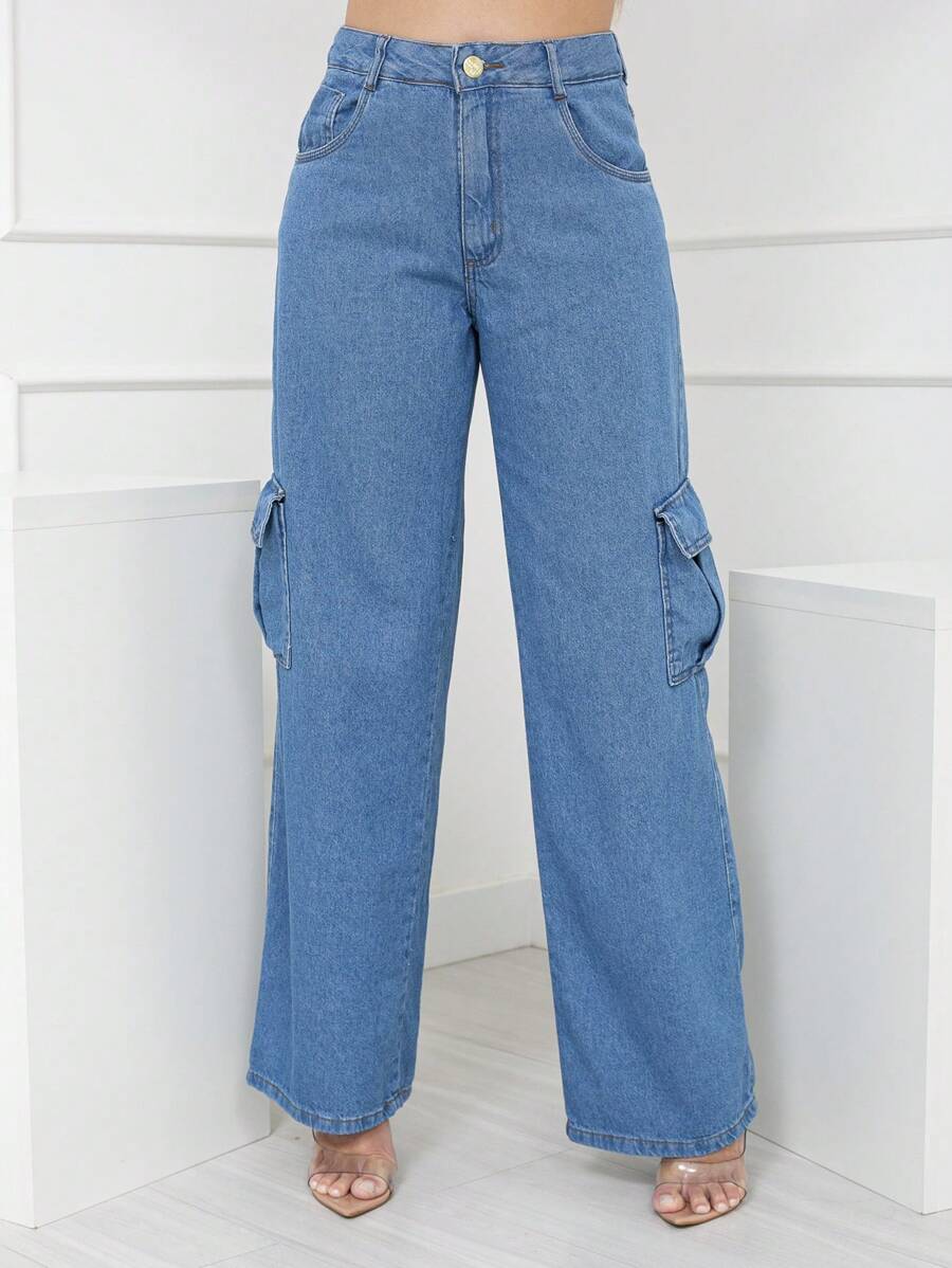 Women Jeans - 中等水洗藍 - 查看 1