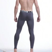 1pc Men's Thin Modal Close-Fitting Thermal Underwear Pants, Slim Fit Autumn/Winter Base Layer, Breathable Long Johns - Grey - View 3