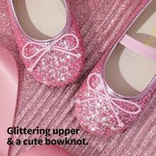 幼兒女孩連衣裙鞋，派對婚禮花童芭蕾舞平底鞋 - 粉色 - 查看 4