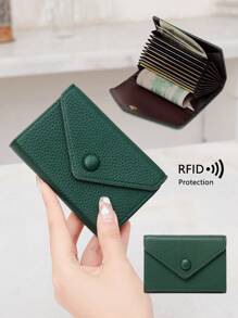CHARM INFINITE Blocking Refreshed Edition Lychee Pattern Soft Pu Leather Accordion Style Lightweight & Portable Minimalist Wallet Lightweight Portable Card ID Card White-Collar Workers For Female For Holiday For Anniversary For Birthday Gift Gift Accessories Gift Card Holder Card Holder Wallet Business Card Holder Credit Card Holder Card Holder Women For Women Wallet Mini Wallet Purse Wallet Card Wallet Rfid Wallet - Green - View 1