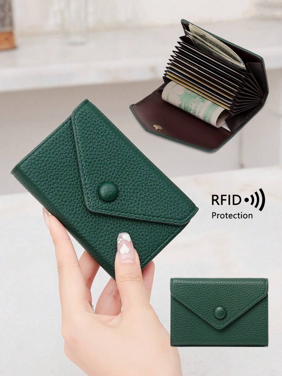 CHARM INFINITE Blocking Refreshed Edition Lychee Pattern Soft Pu Leather Accordion Style Lightweight & Portable Minimalist Wallet Lightweight Portable Card ID Card White-Collar Workers For Female For Holiday For Anniversary For Birthday Gift Gift Accessories Gift Card Holder Card Holder Wallet Business Card Holder Credit Card Holder Card Holder Women For Women Wallet Mini Wallet Purse Wallet Card Wallet Rfid Wallet - Green - View 1