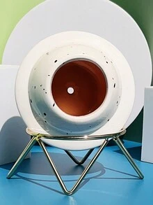 1pc Blue Star Shaped Flower Pot With Golden Stand Base - Black and White - View 3