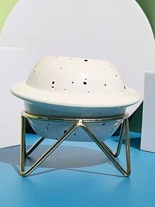 1pc Blue Star Shaped Flower Pot With Golden Stand Base - Black and White - View 4