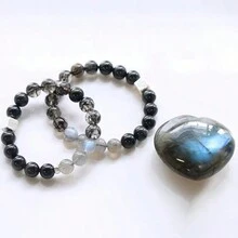 男士珠寶，天然水晶石，時尚禮物，925純銀，黑曜石，金曜石，黑曜毛晶，石珠彈性手繩10mm能量石手鍊，送男士父親的禮物 - 手鍊 - 查看 3