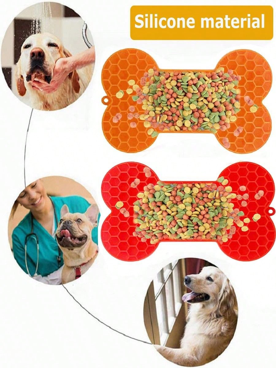 Pet Dog Lick Mat Boneshaped Slow Feeder Wet Food Plate, Black SHEIN USA
