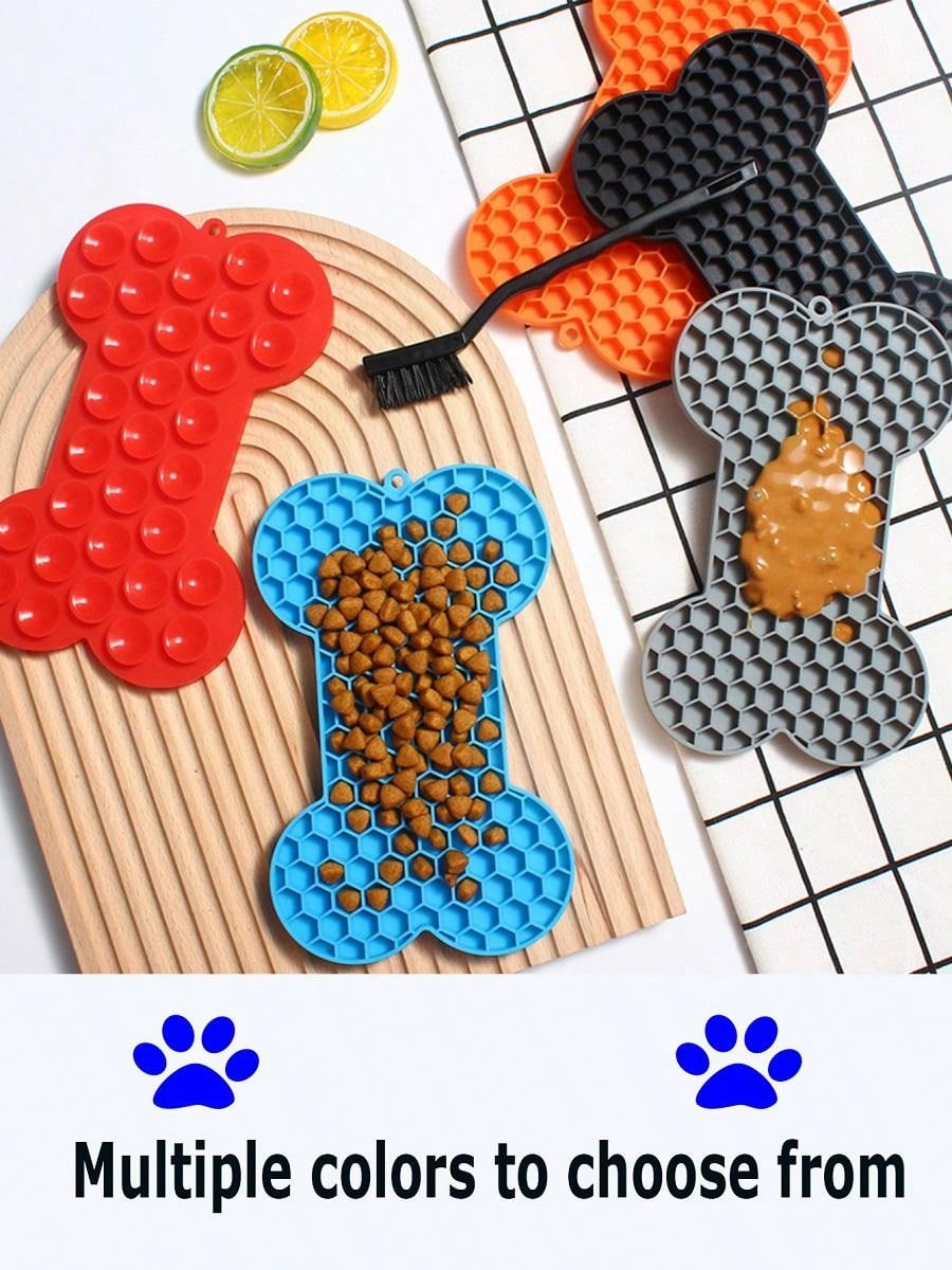 Pet Dog Lick Mat Boneshaped Slow Feeder Wet Food Plate, Black SHEIN USA