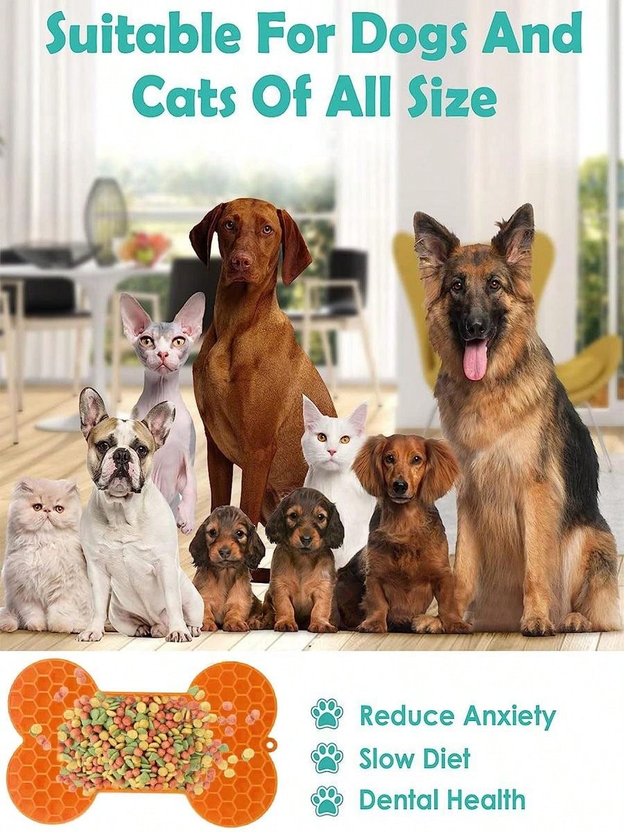 Pet Dog Lick Mat Boneshaped Slow Feeder Wet Food Plate, Black SHEIN USA