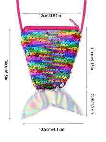 1個閃亮人魚尾巴造型錢包,可裝,信用卡,胸口斜挎並可用作照片道具 - 彩色 - 查看 1
