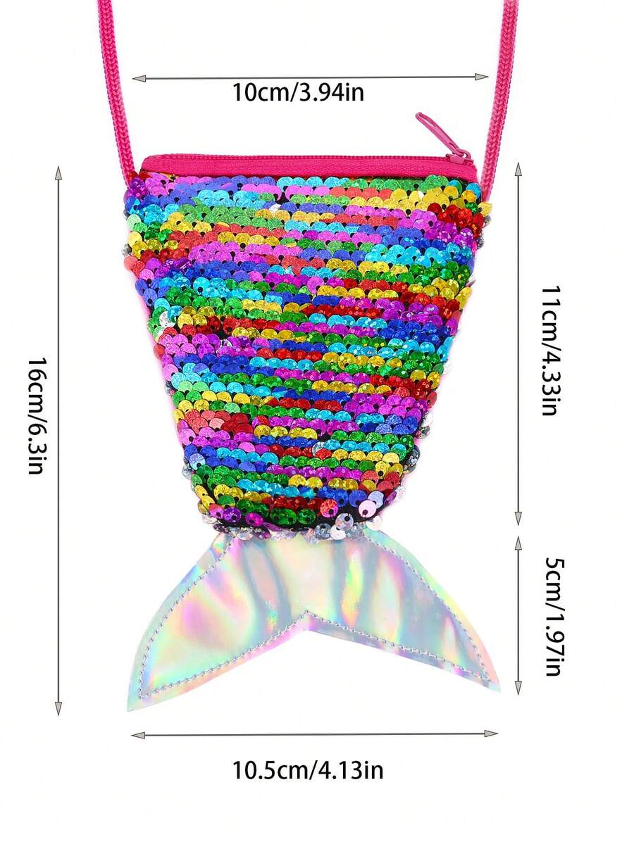 1個閃亮人魚尾巴造型錢包,可裝,信用卡,胸口斜挎並可用作照片道具 - 彩色 - 查看 1