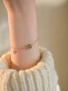 BALMORA 1 件 S925 纯银人造玉石手链吉祥圆珠手链女士珠宝生日礼物