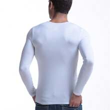 男士保暖衣上衣,修身款式,圓領,長袖,採用莫代爾製成,單層設計,透氣,秋冬季薄款保暖 - 白色 - 查看 2