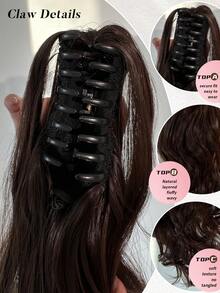 20英寸渐变自然波浪夹式马尾辫，柔软自然，耐热合成假发，适合女性日常使用 - 棕色 - 查看 7