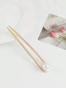 1入裝女士珍珠裝飾u型髮夾 - 金色 - 查看 3