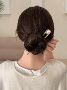 1入裝女士珍珠裝飾u型髮夾 - 金色 - 查看 1