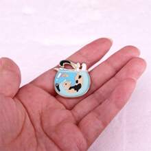 Enamel Pin Badge Of Cute Cat Catching Fish In The Fish Tank For Decorations, Festival Gift - Multicolor - View 5