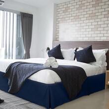 1 Pieza Falda De Cama Plisada De Color Sólido Con Diseño De Tela De Caída - Azul - Ver 4