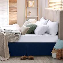 1 Pieza Falda De Cama Plisada De Color Sólido Con Diseño De Tela De Caída - Azul - Ver 2