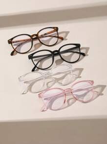 4 件裝女式黑色粉色透明圓形眼鏡透明淺色眼鏡適合返校日常服裝配飾 - 彩色 - 查看 1