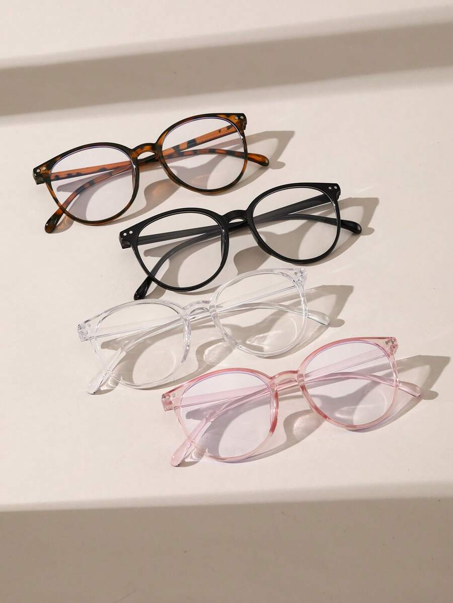 4 件裝女式黑色粉色透明圓形眼鏡透明淺色眼鏡適合返校日常服裝配飾 - 彩色 - 查看 1