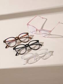 4 件裝女式黑色粉色透明圓形眼鏡透明淺色眼鏡適合返校日常服裝配飾 - 彩色 - 查看 3