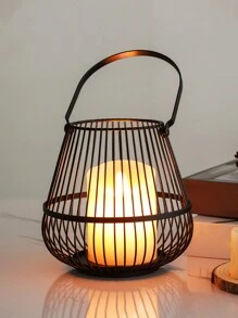 1入裝飾手提式蠟燭燈籠,可用於婚禮派對、花園裝飾、室內外使用的中心點,桌上裝飾金屬蠟燭立籠(黑色) - 黑色 - 查看 1