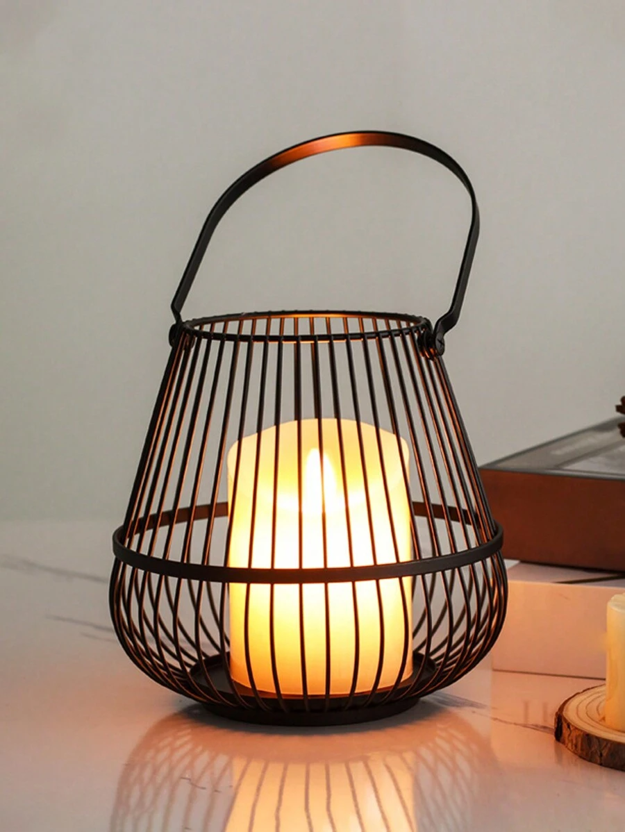 1入裝飾手提式蠟燭燈籠,可用於婚禮派對、花園裝飾、室內外使用的中心點,桌上裝飾金屬蠟燭立籠(黑色) - 黑色 - 查看 1