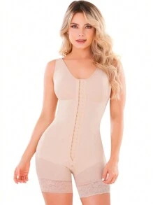 米色身形塑造器,臀部提升哥倫比亞產後束腰帶降低器內襯,高腰緊身衣後矯正使用減肥塑身衣,無袖連體褲