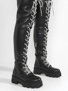 Elevate Your Style With Chic, Elegant Over-The-Knee Lace-Up Boots For Women - Step Into Confidence With BOXI. - màu đen - Xem 3