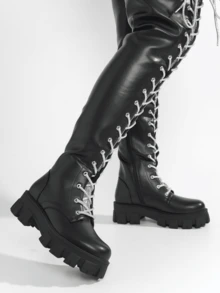 Elevate Your Style With Chic, Elegant Over-The-Knee Lace-Up Boots For Women - Step Into Confidence With BOXI. - màu đen - Xem 2
