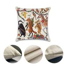 4pcs/set Christmas Themed Pillow Covers, Decorated With Christmas Tree, Deer, Rabbit, And Fox Pattern. Farmhouse Style Decoration, Suitable For Car, Sofa, Bed, Home, Outdoor. Pillow Core Not Included. - Multicolor - View 4
