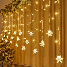 1pc, LED snowflake curtain lamp, 96LED USB powered Christmas Festival lights, 8-mode, for parties, bedroom decoration, kitchen window atmosphere light string