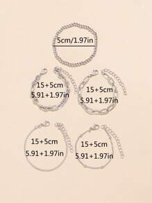 Conjunto de 5 pulseiras de metal minimalistas com corrente e contas vazadas para mulheres (quantidade aleatória de contas)