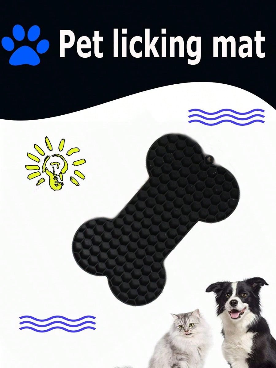 Pet Dog Lick Mat Boneshaped Slow Feeder Wet Food Plate, Black SHEIN UK