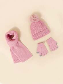 3pcs Unisex Solid Color Hat + Scarf + Gloves Set, Windproof & Warm, Fashionable & Versatile, Suitable For Outdoor Activities In Cold Weather In Autumn & Winter - Pink - View 2