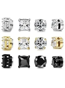 6 Pairs Set Non-pierced Magnetic Earrings for Men Women Magnet Ear Clips Ear Stud Earring No Ear Hole No Piercing Jewelry Gift - Multicolor - View 1